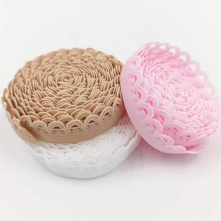 Sewing underwear scallop trim picot elastic webbing belt knitted picot lace trim band webbing for underwear lingerie