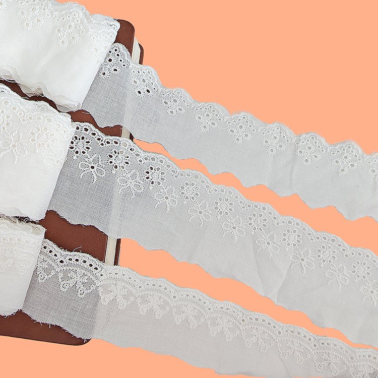 100% Cotton Mesh Fabric Inlaid Lace Embroidery for Inlaid Embroidery Lace Clothing Decorative Edge
