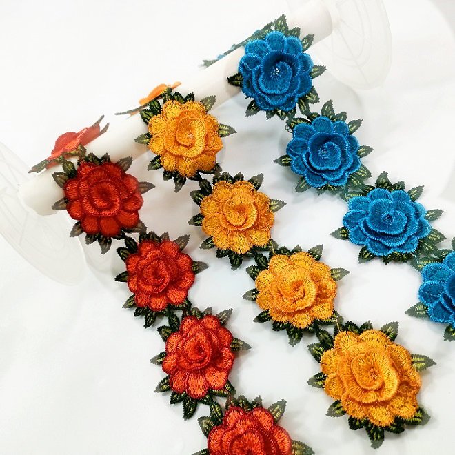 3d polyester embroidered lace trim gathered lace trim