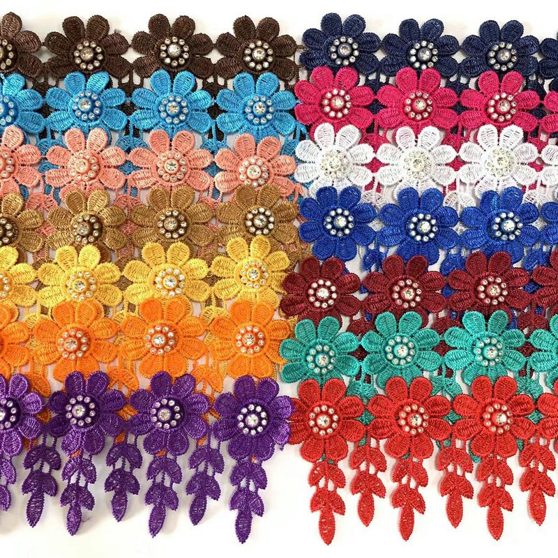 3d polyester embroidered lace trim gathered lace trim