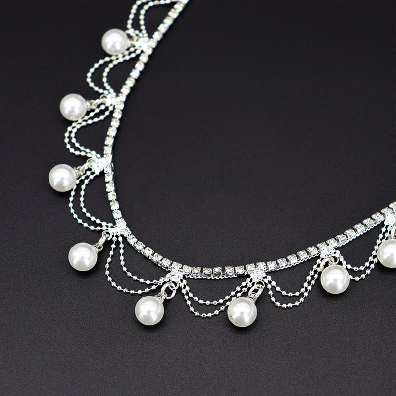 Fashion White Pearl Rhinestone Trim Chain Sewing Crystal Strass Bridal Fabric Banding Pearl Tape Appliques For Clothes