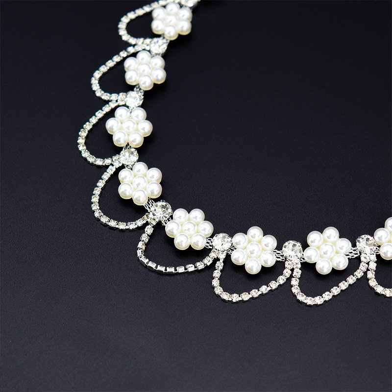 Fashion White Pearl Rhinestone Trim Chain Sewing Crystal Strass Bridal Fabric Banding Pearl Tape Appliques For Clothes