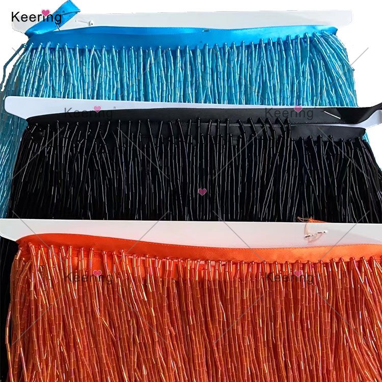 WTT Wholesale Handmade Brown Gold Fringe Trim Beads Tassel Trimming For Curtain Decoration Clothing Accessories