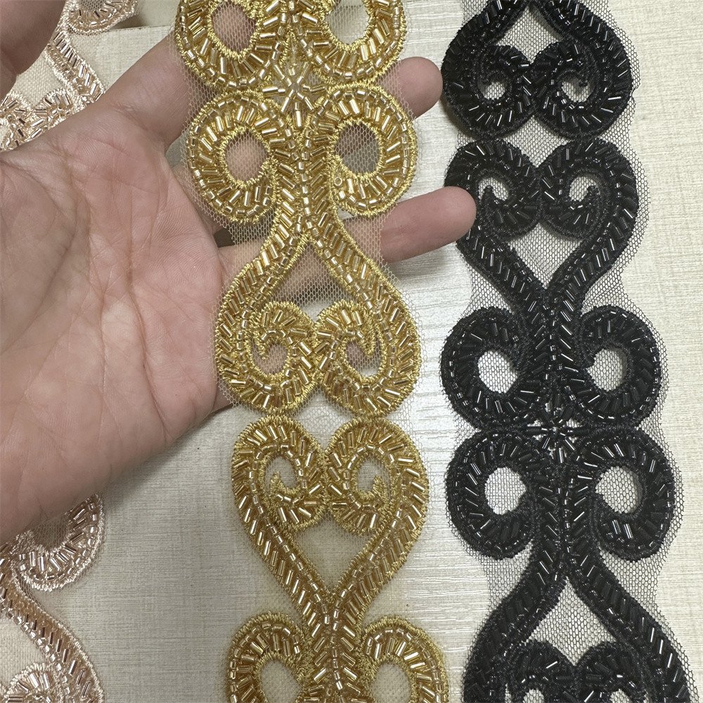 wholesale fashion Beaded lace trim applique trim for dress
