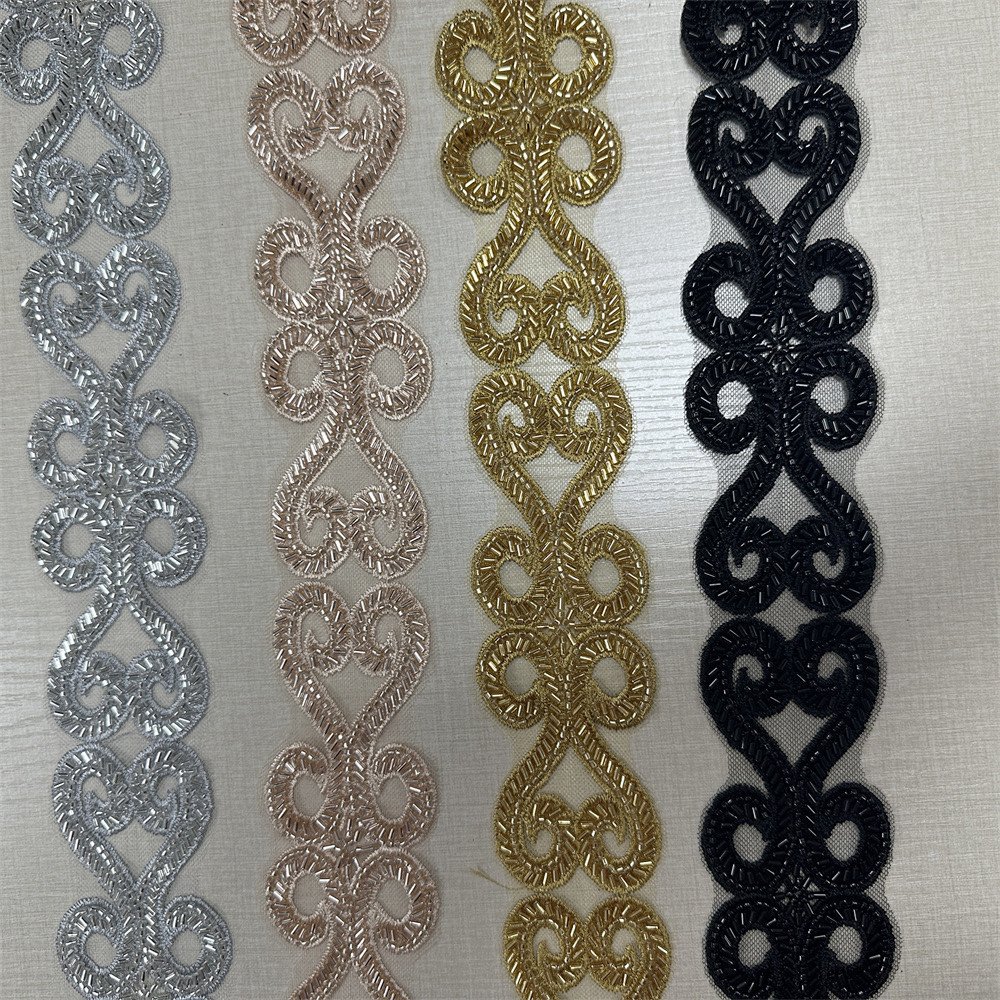 wholesale fashion Beaded lace trim applique trim for dress