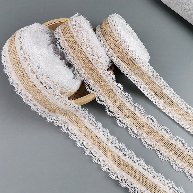 DIY Handicraft Linen lace Trim lace Linen Ribbon For Christmas wedding Decoration