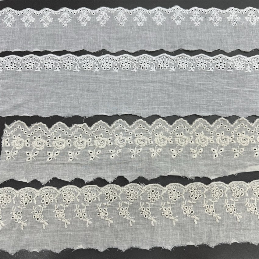 Fine woven cotton fabric carvend holes Trimming lace water soluble Embroidery border lace trim garment