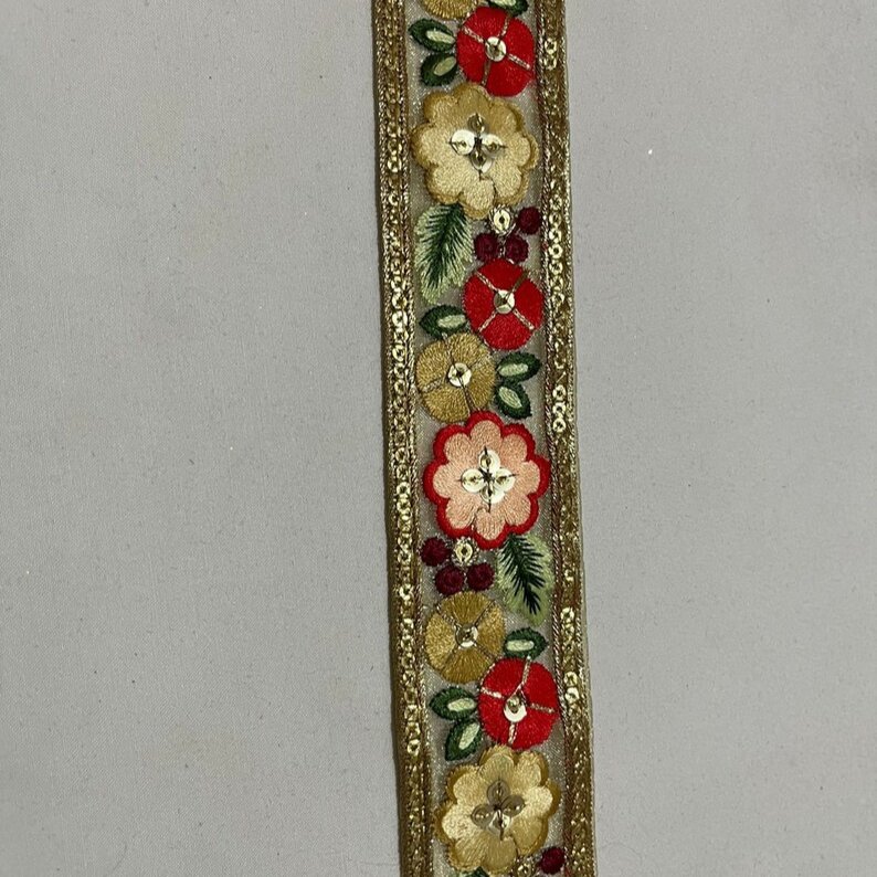 multicolor Thread Floral Embroidery Trim by yard Decor Sari Border fabric ribbon embellishment sewing crafting Junk Journal