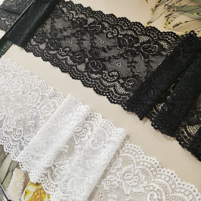 Professional lace manufacturer 15cm stretch white floral lace trim