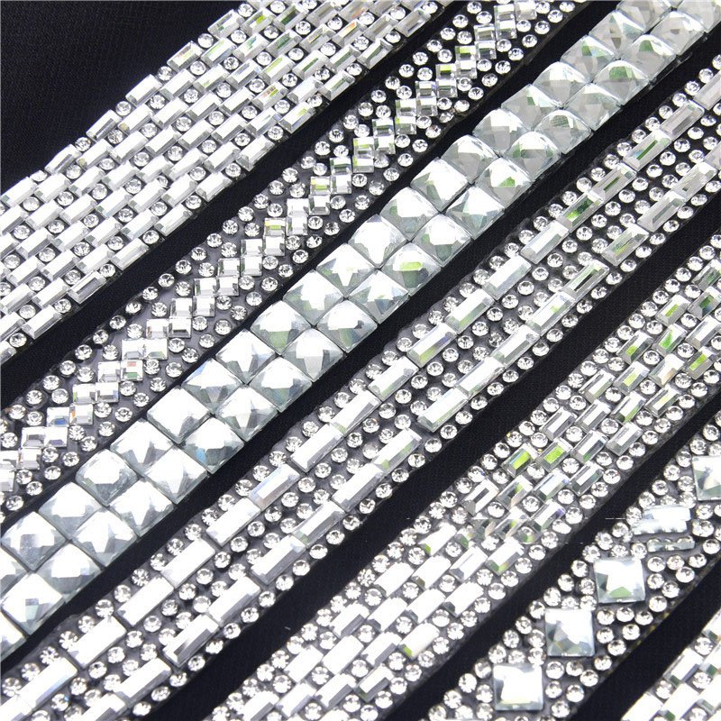 2022 High Quality Hotfix Rhinestone Mesh Trim/Mesh Roll Motif Iron on Glue Crystal Banding Transfers Sheet For Clothes