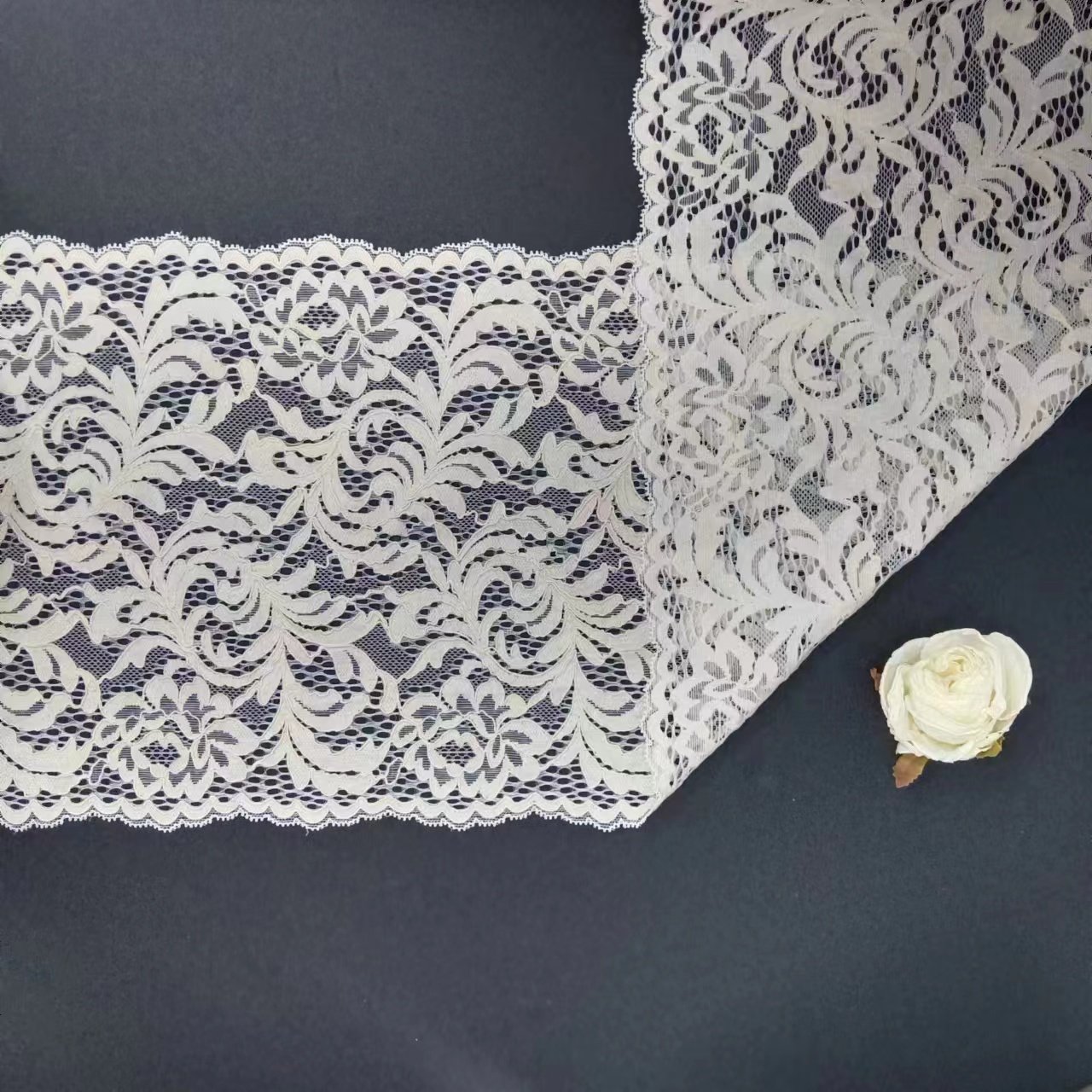 Hot Sale White Guipure Lace Fabric Voile Cotton Nylon Spandex Lace Trim Floral Lace Trimming Underwear Roll Knitted