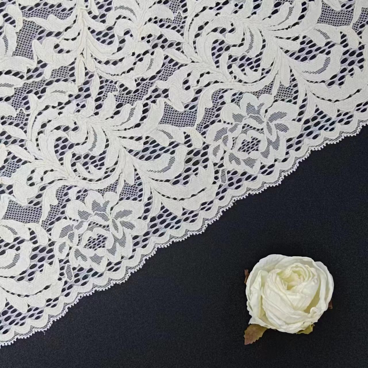 Hot Sale White Guipure Lace Fabric Voile Cotton Nylon Spandex Lace Trim Floral Lace Trimming Underwear Roll Knitted