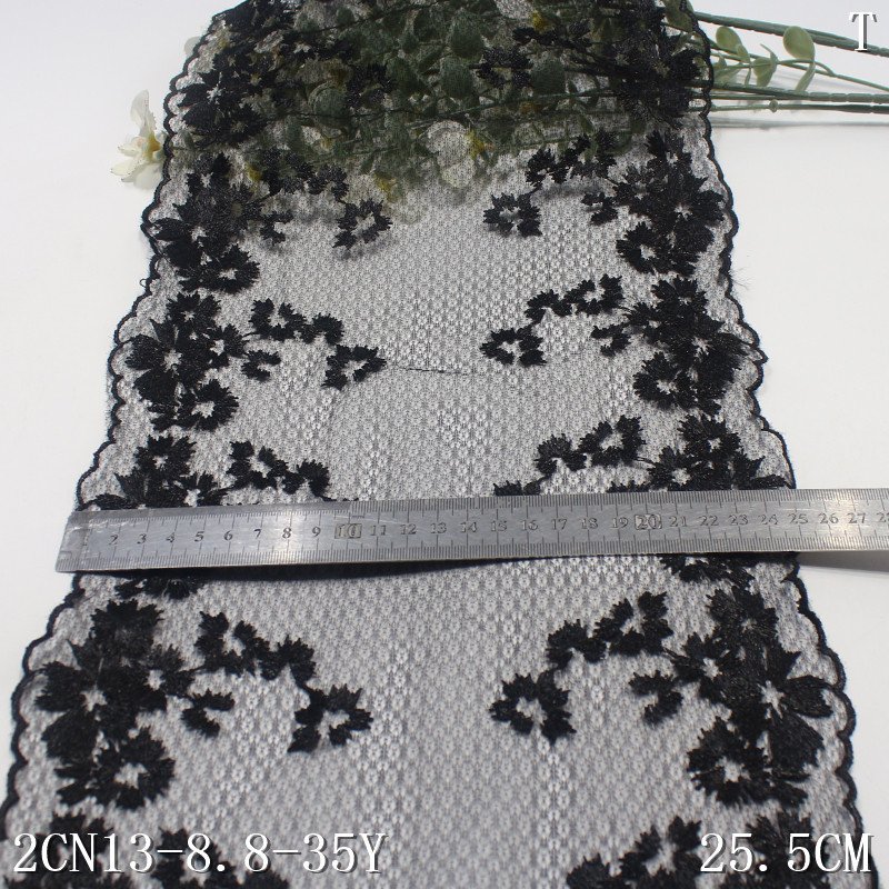 Wholesale Custom Black Polyester Nylon China Supplier 25cm Mesh Embroidery Lace trim For Bra