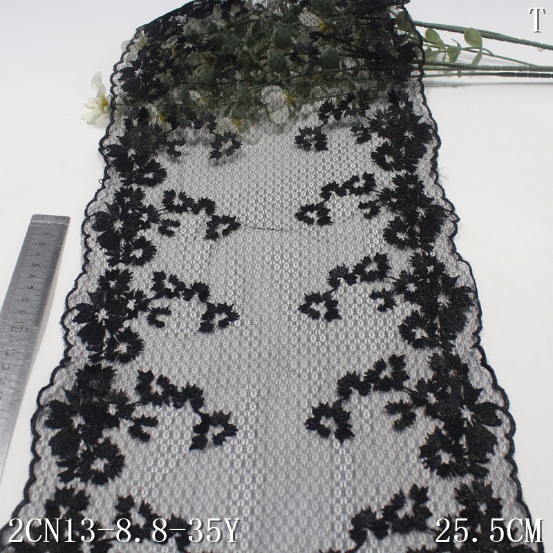 Wholesale Custom Black Polyester Nylon China Supplier 25cm Mesh Embroidery Lace trim For Bra