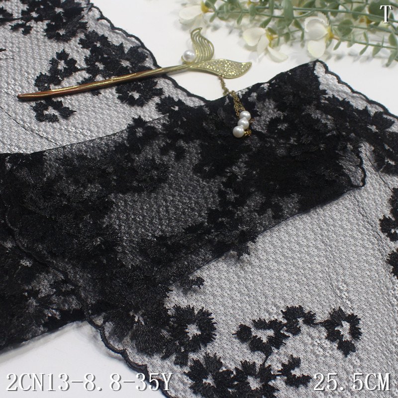 Wholesale Custom Black Polyester Nylon China Supplier 25cm Mesh Embroidery Lace trim For Bra