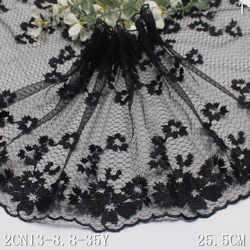 Wholesale Custom Black Polyester Nylon China Supplier 25cm Mesh Embroidery Lace trim For Bra