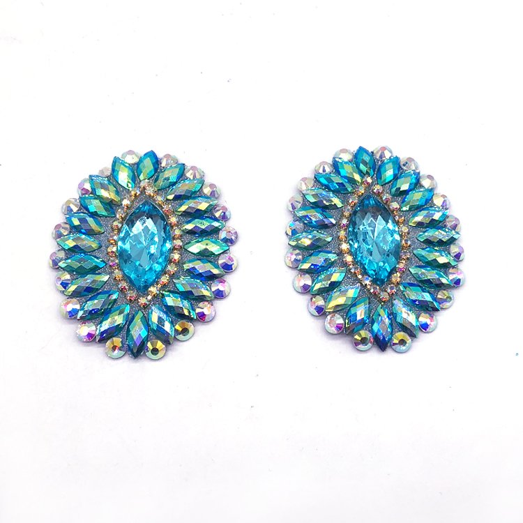Gem trim applique crafting supply for carnival costumes iron on rhinestone applique for carnival bodysuits customized