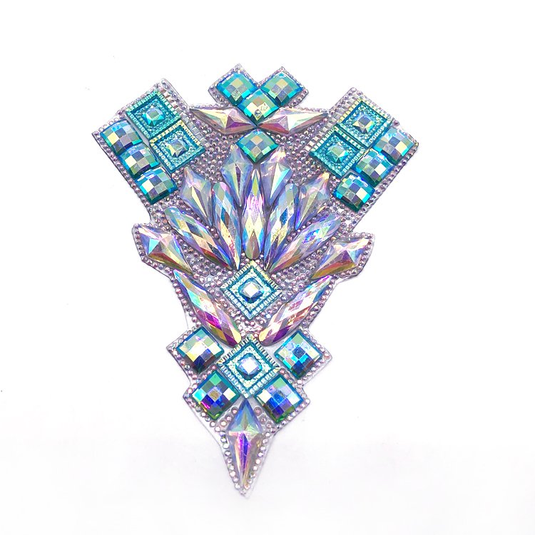 Gem trim applique crafting supply for carnival costumes iron on rhinestone applique for carnival bodysuits customized