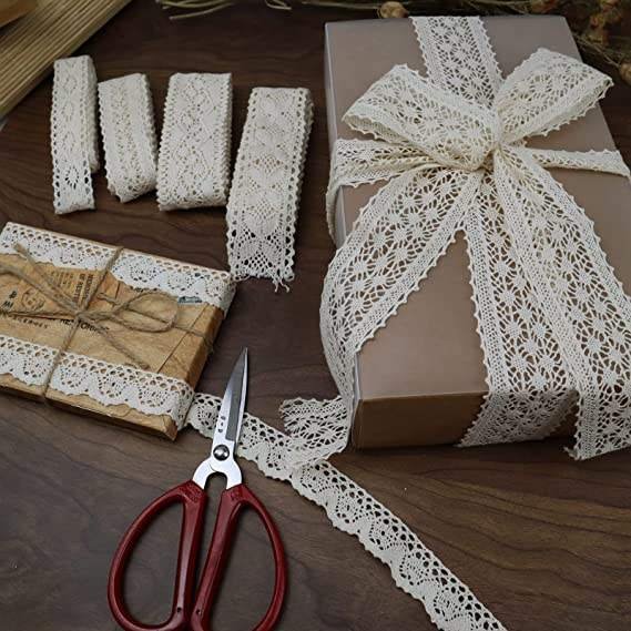 Gordon Ribbons White Beige Fabric Crochet Lace Wedding Decor Package Sewing Cotton Lace Trim Ribbon