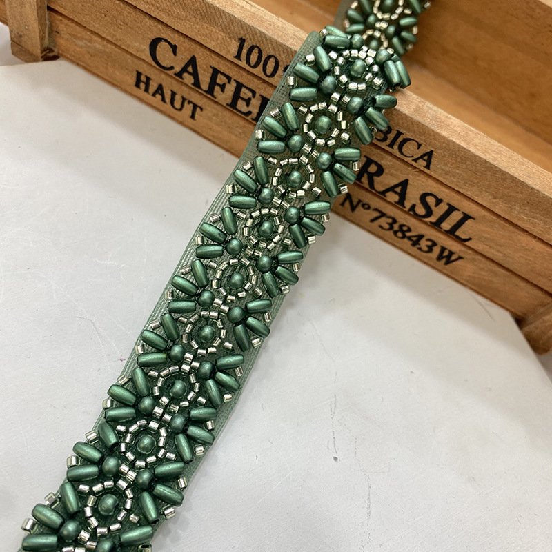 Hot color inlaid color diamond edging Guatemala rhinestone pearl lace wedding accessories bead lace trim