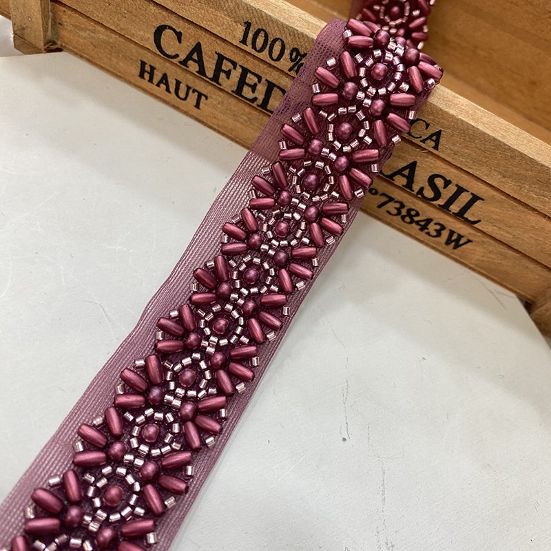 Hot color inlaid color diamond edging Guatemala rhinestone pearl lace wedding accessories bead lace trim