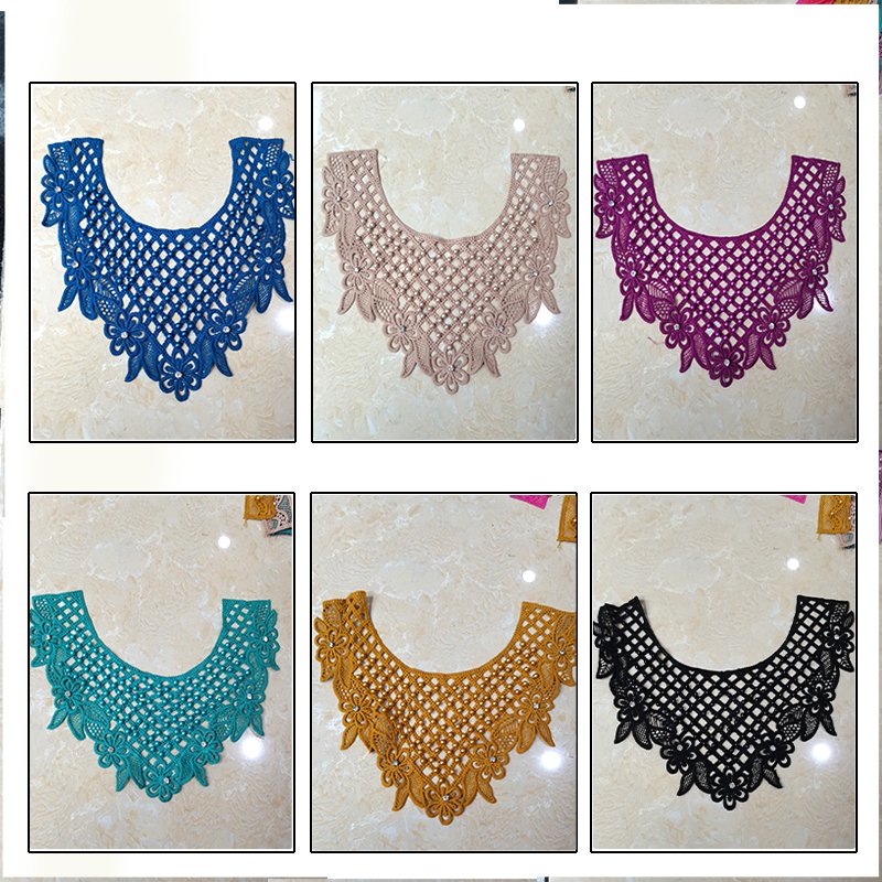 Cuello de encaje Luxury pearl rhinestone design neck lace collar embroidery milk yarn cotton collar pearl beaded lace trim 3d