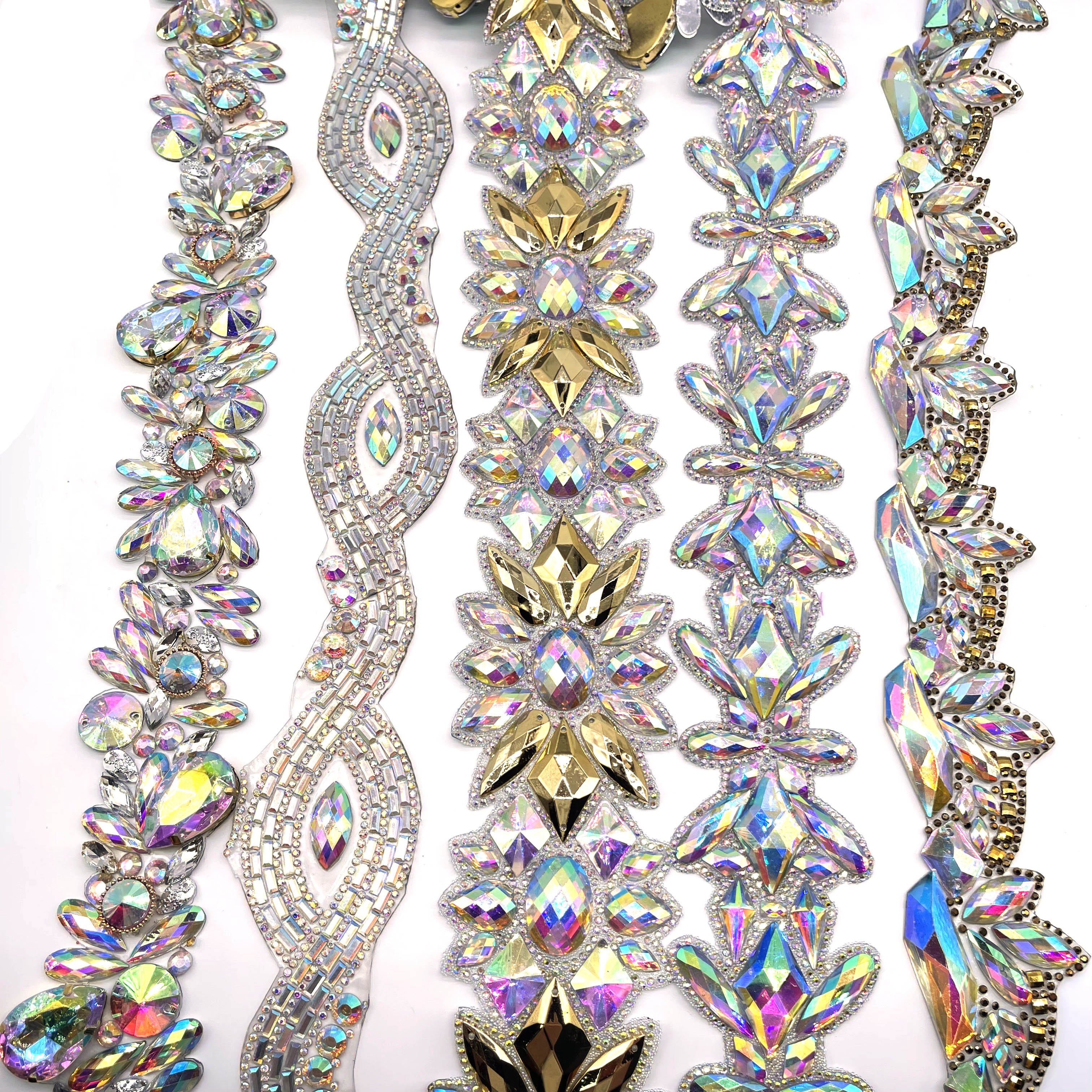Wholesale 2025 Carnival Costume Accessories Iron-on Resin Gem Trimming Chain Hot fix Rhinestone Applique Patches