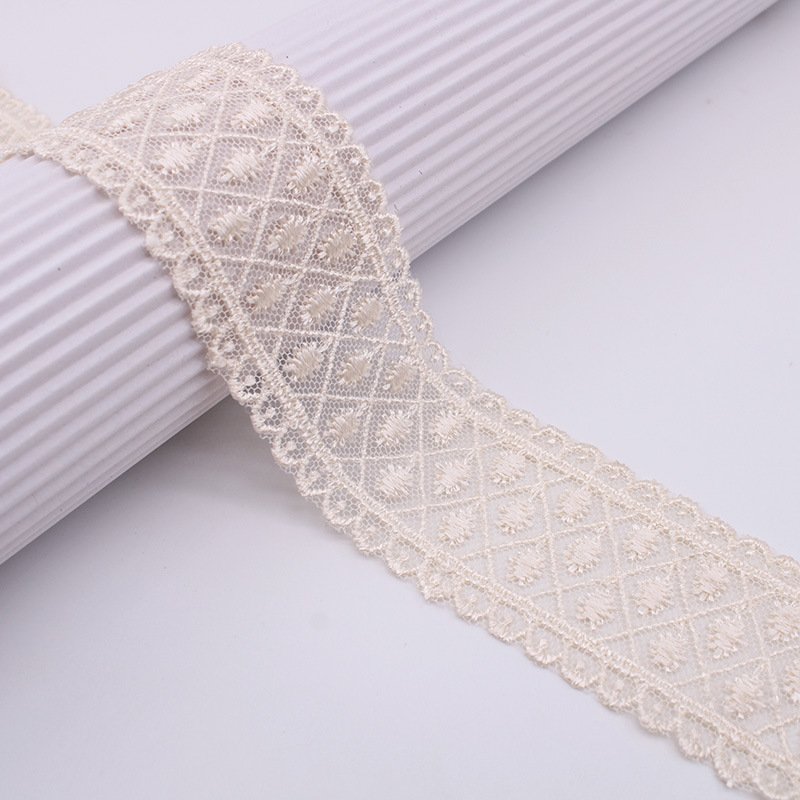 Sampling 10 Yards Supplier floral embroidery lace trim 38MM Serrated Edge Embroidered Trimmings for Gift Decoration
