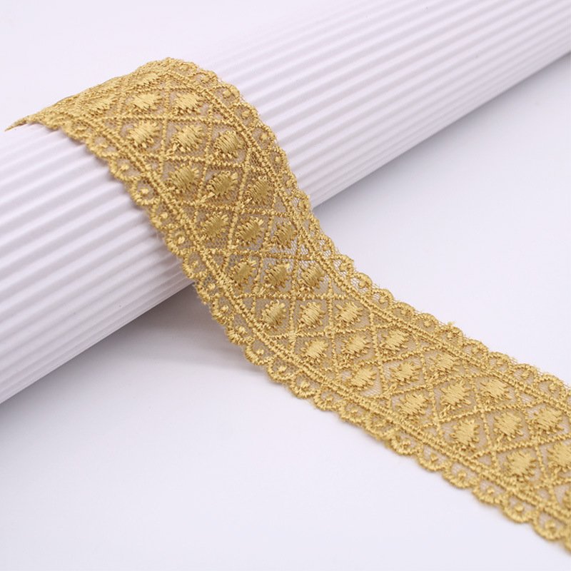 Sampling 10 Yards Supplier floral embroidery lace trim 38MM Serrated Edge Embroidered Trimmings for Gift Decoration