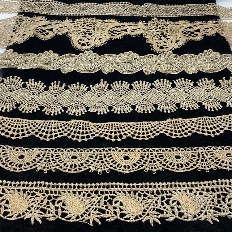 Recyclable wholesale Luxury Eyelet All Over Soft Water Soluble Lace Border Trim Fabric solubility Border polyester Wedding Lace