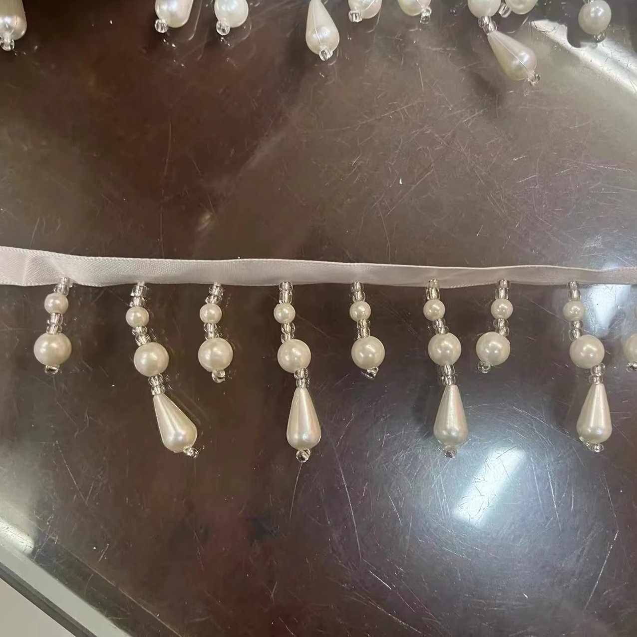 New Arrivals Stylish Polyester Bridal Lace Trim Machine Embroidery Pearls Lace Trim For Dress