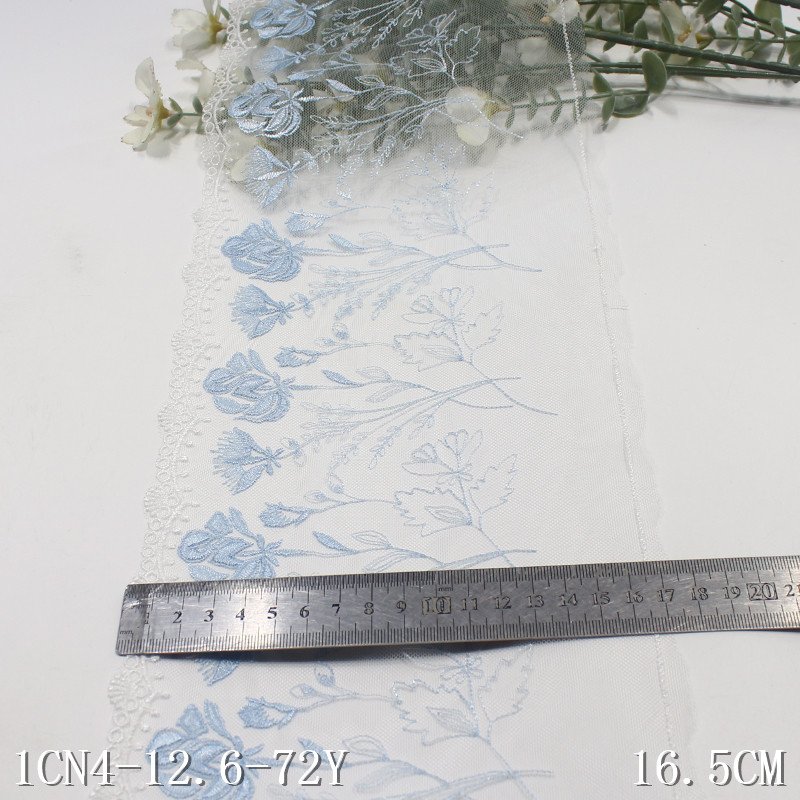 Elegant Violet Flower Embroidered Lace Tulle Fabric Lace 16cm white Mesh Embroidery encajes border Lace trim For Bra lingerie