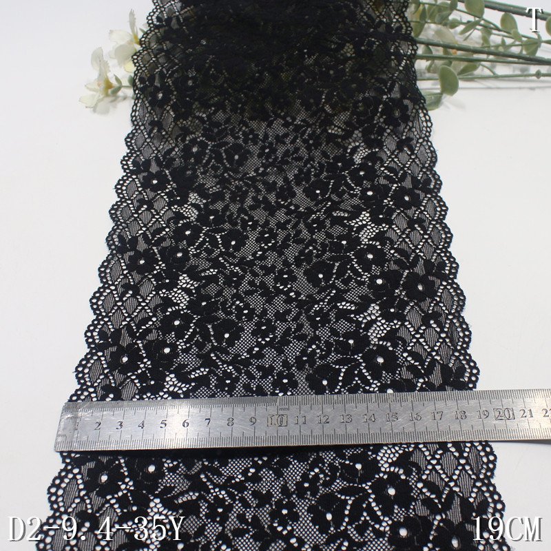 Stock Elastic Lace Trim Hot Selling 19cm Lace Trim Nylon Spandex Black Mesh Fabric Knitted dress lace for bra