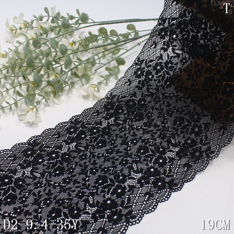 Stock Elastic Lace Trim Hot Selling 19cm Lace Trim Nylon Spandex Black Mesh Fabric Knitted dress lace for bra
