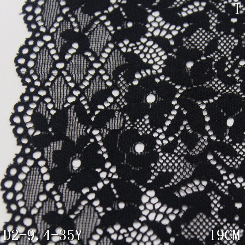 Stock Elastic Lace Trim Hot Selling 19cm Lace Trim Nylon Spandex Black Mesh Fabric Knitted dress lace for bra