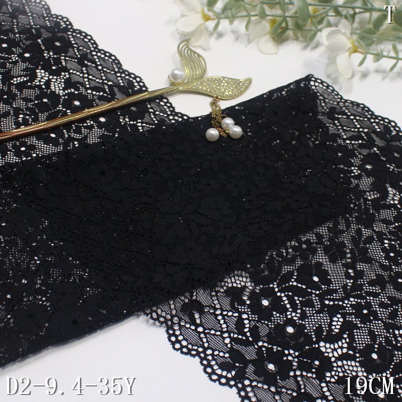 Stock Elastic Lace Trim Hot Selling 19cm Lace Trim Nylon Spandex Black Mesh Fabric Knitted dress lace for bra