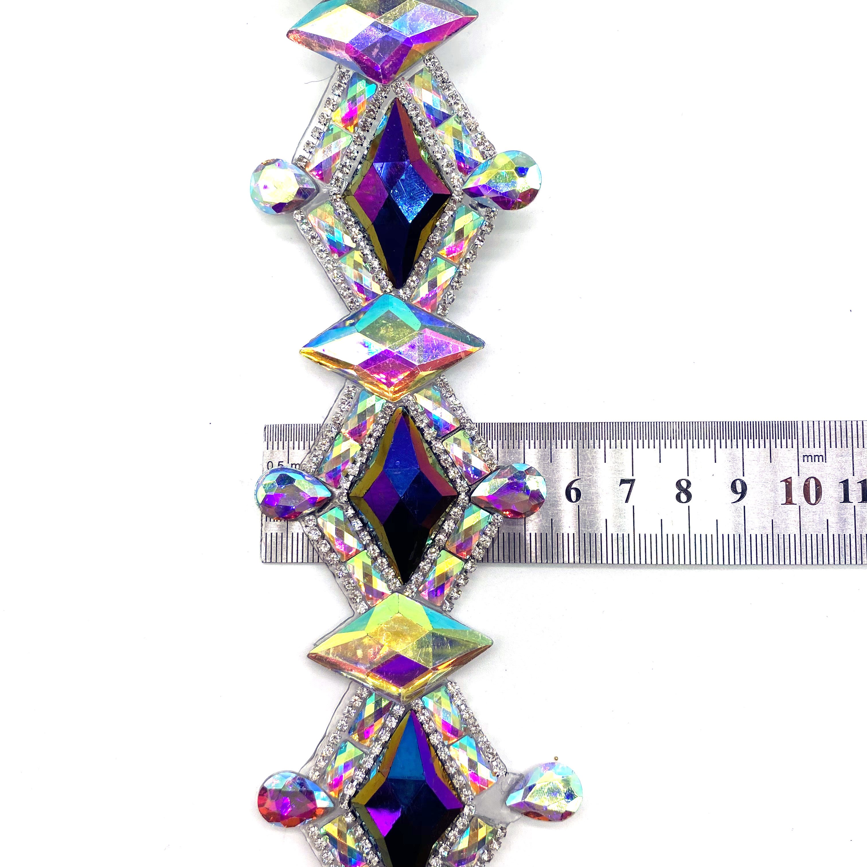Carnival costume Crystal AB Purple Blue AB Rhinestone Iron On Trim crystal chain dress decoration