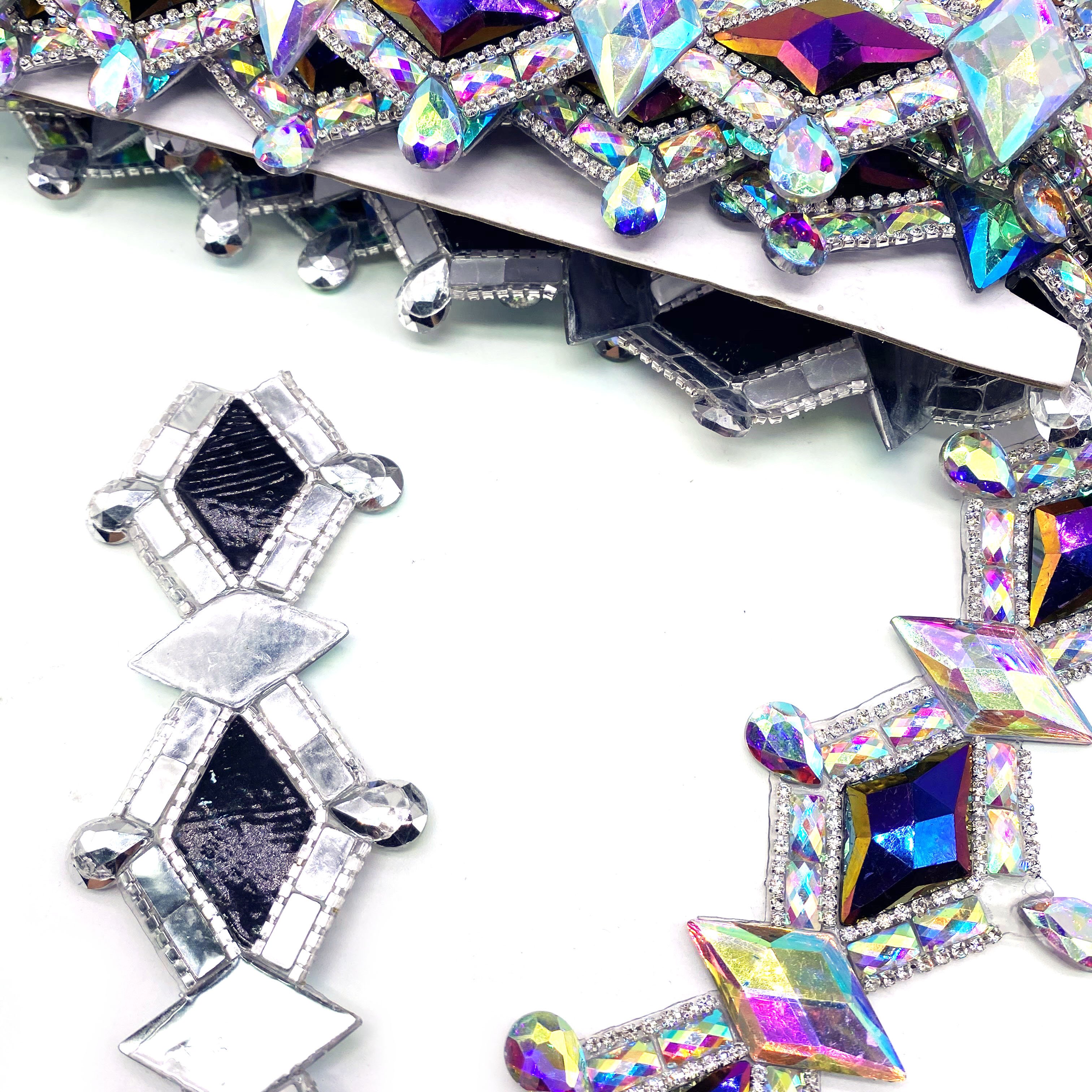 Carnival costume Crystal AB Purple Blue AB Rhinestone Iron On Trim crystal chain dress decoration