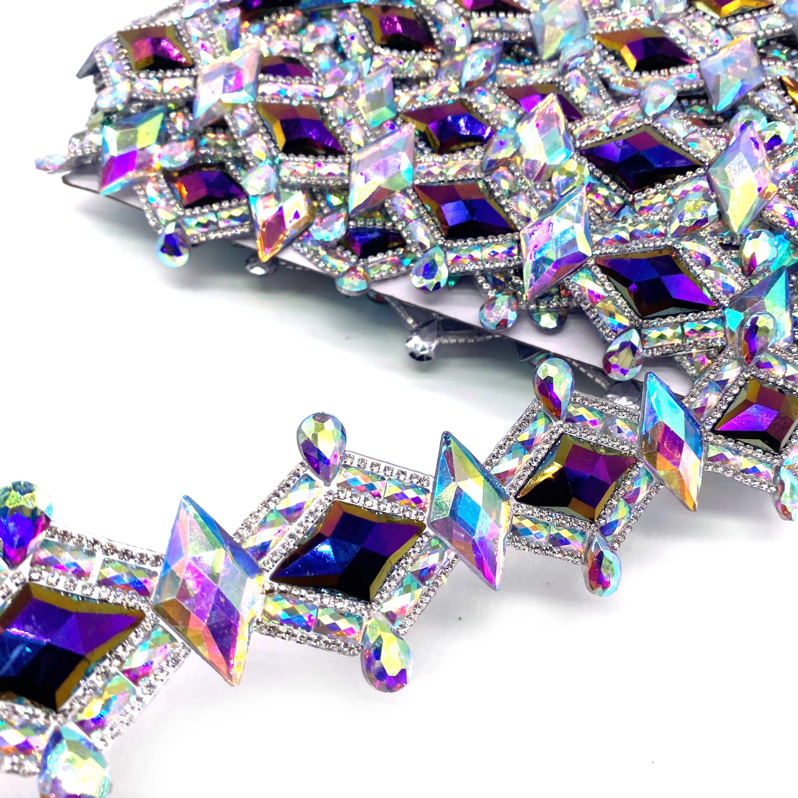 Carnival costume Crystal AB Purple Blue AB Rhinestone Iron On Trim crystal chain dress decoration