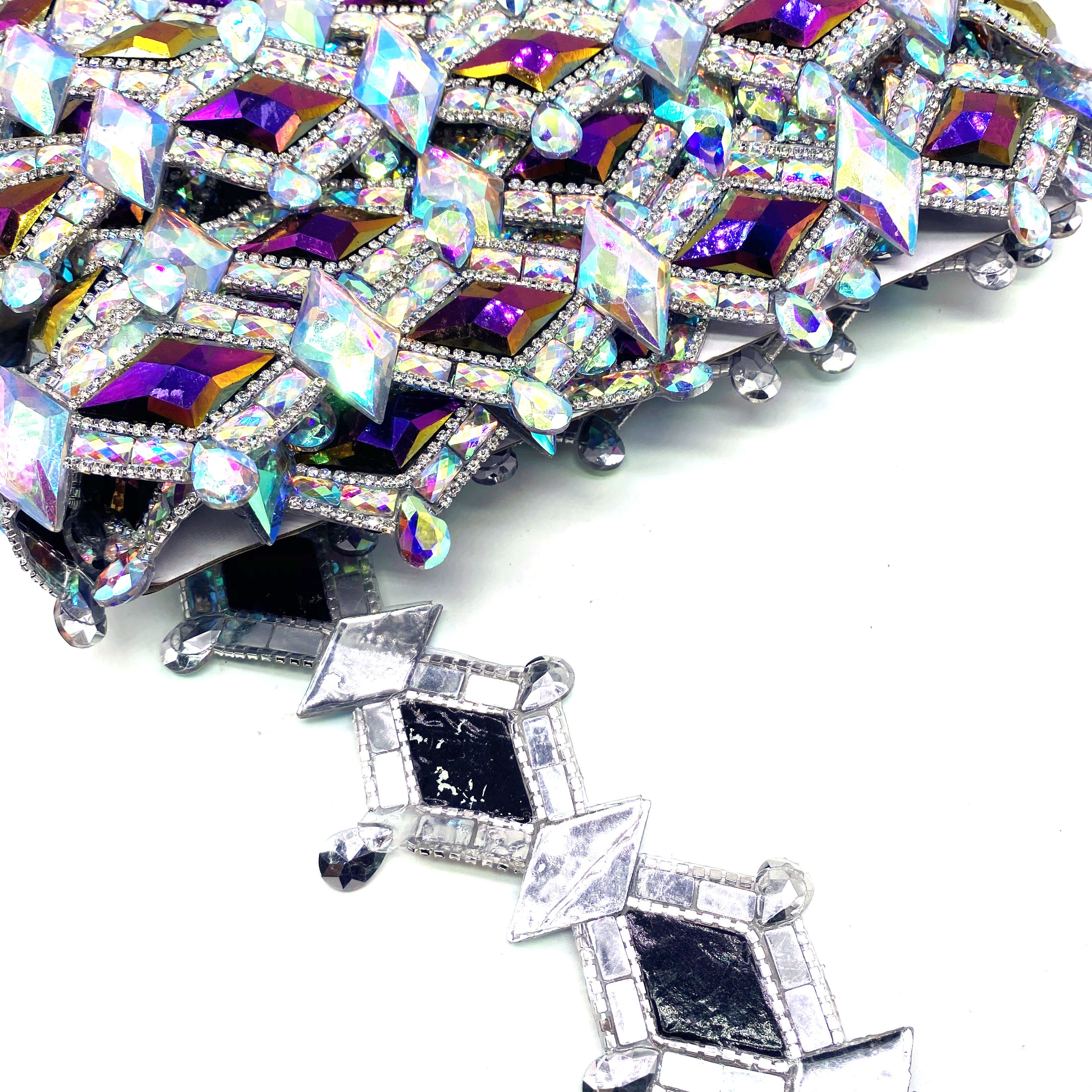 Carnival costume Crystal AB Purple Blue AB Rhinestone Iron On Trim crystal chain dress decoration