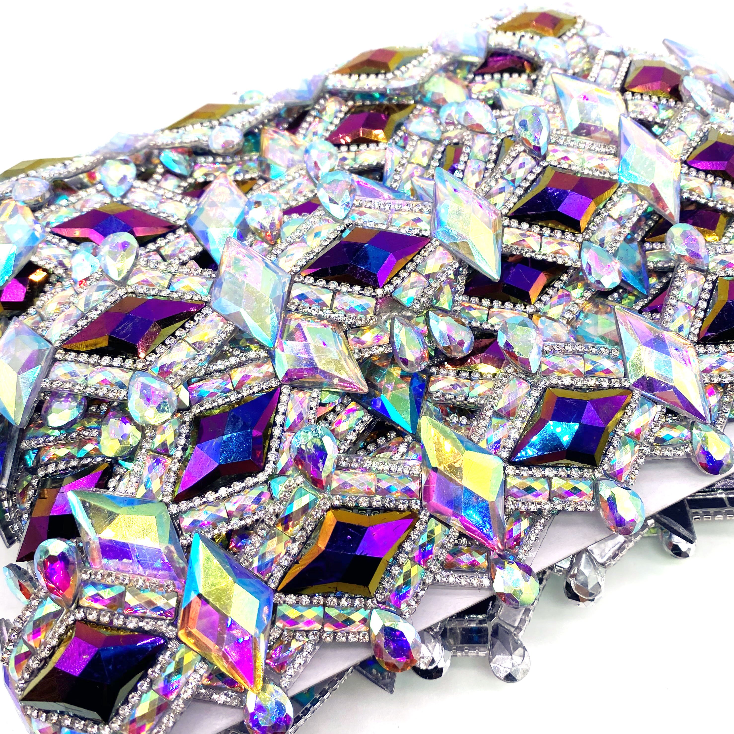 Carnival costume Crystal AB Purple Blue AB Rhinestone Iron On Trim crystal chain dress decoration