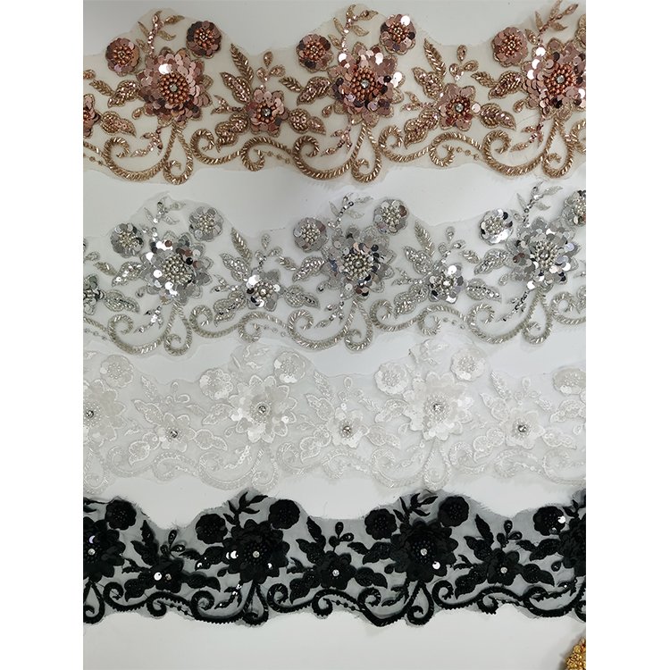 Decorative Flower Lace Applique And Trim Embroidery Beaded Sequined Lace Trim Pearl Beaded Trim