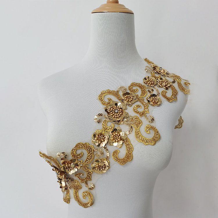 Decorative Flower Lace Applique And Trim Embroidery Beaded Sequined Lace Trim Pearl Beaded Trim