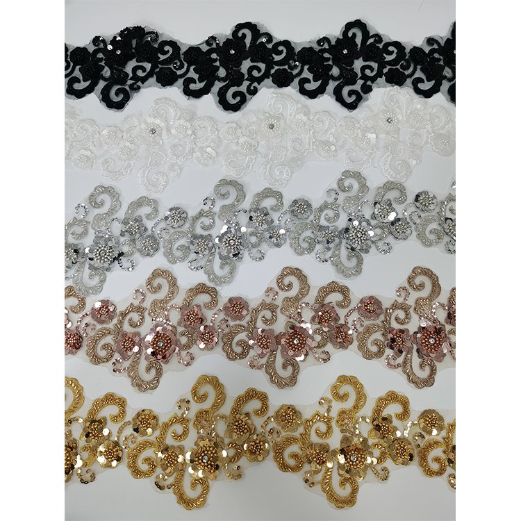 Decorative Flower Lace Applique And Trim Embroidery Beaded Sequined Lace Trim Pearl Beaded Trim