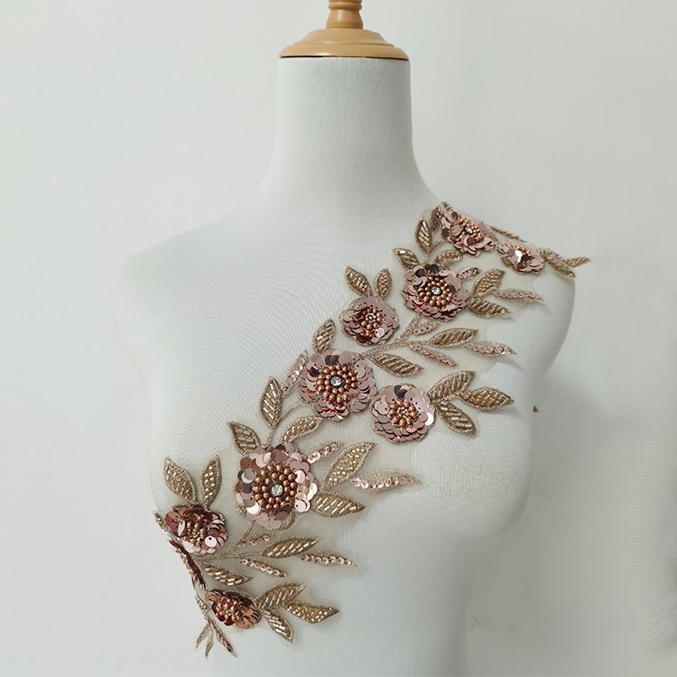 Decorative Flower Lace Applique And Trim Embroidery Beaded Sequined Lace Trim Pearl Beaded Trim