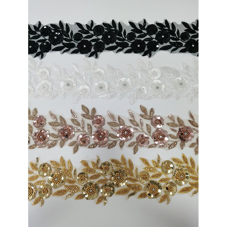 Decorative Flower Lace Applique And Trim Embroidery Beaded Sequined Lace Trim Pearl Beaded Trim