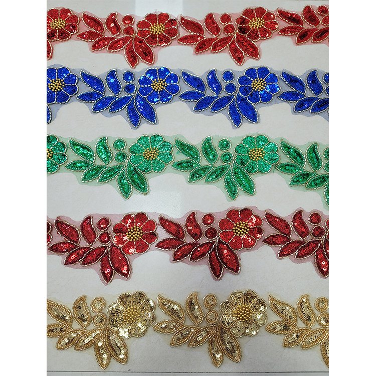 Multi Patterns Colorful Flower 3D Embroidered Lace Trim Wholesale Beaded Trim Bead Lace Trim