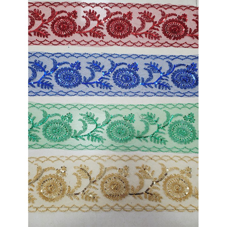 Multi Patterns Colorful Flower 3D Embroidered Lace Trim Wholesale Beaded Trim Bead Lace Trim