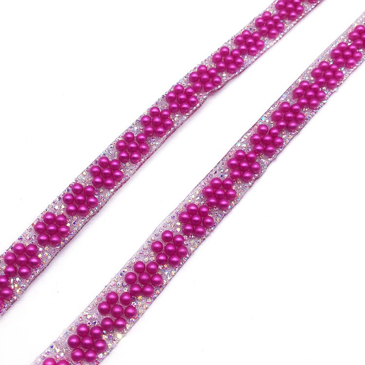 Fuchsia flower trim pearl styles trim hot fix rhinestone trimming purple strips black green tape for clothing processing craft