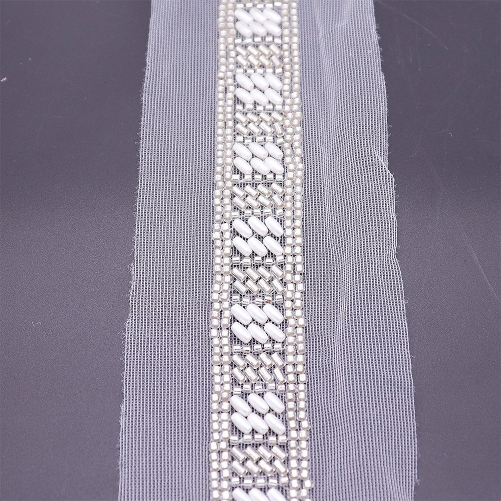 High Quality Wedding Dresses Beaded Lace Applique Trim Machine Embroidery Lace Trim For Clothing